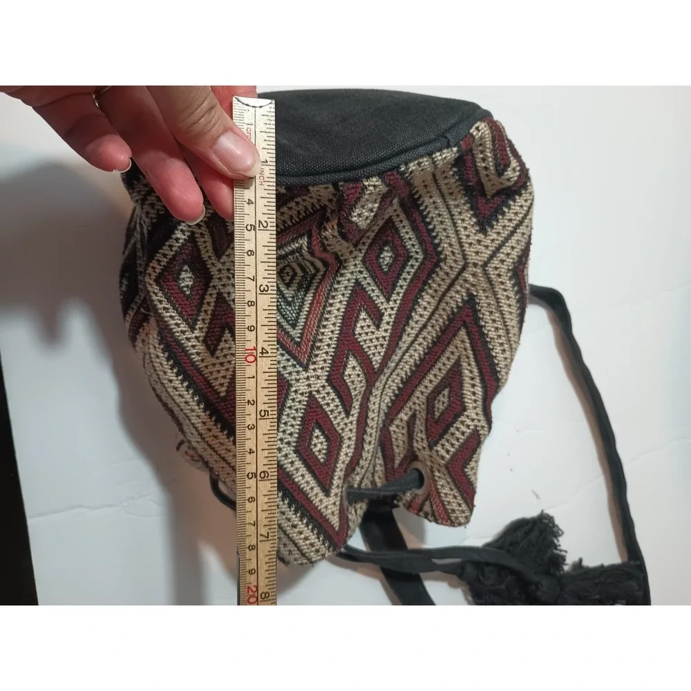 Forever 21 Woven Jacquard Drawstring Bucket Backpack Geometric Tribal Boho Small